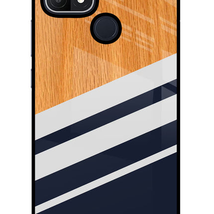 Blue and white wooden Oppo A15/A15s Glass Case