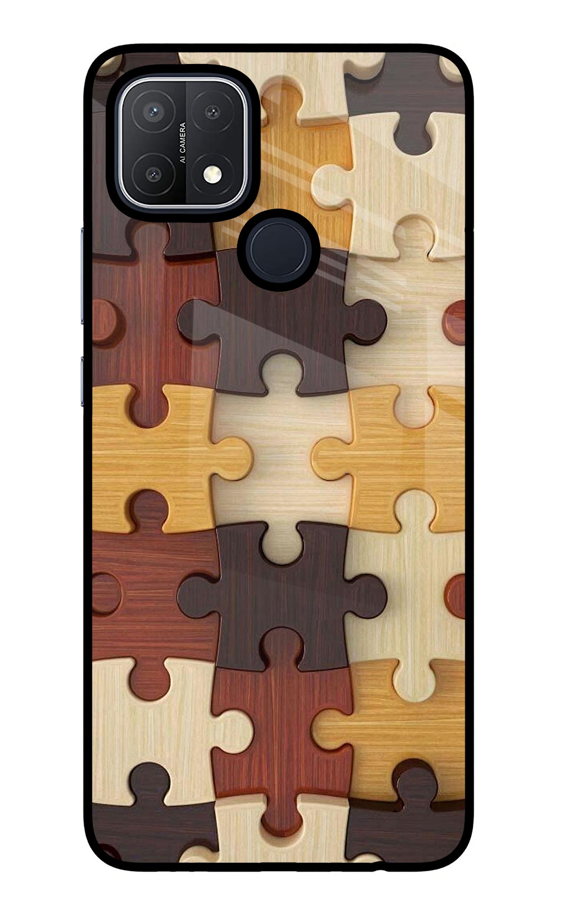 Wooden Puzzle Oppo A15/A15s Glass Case