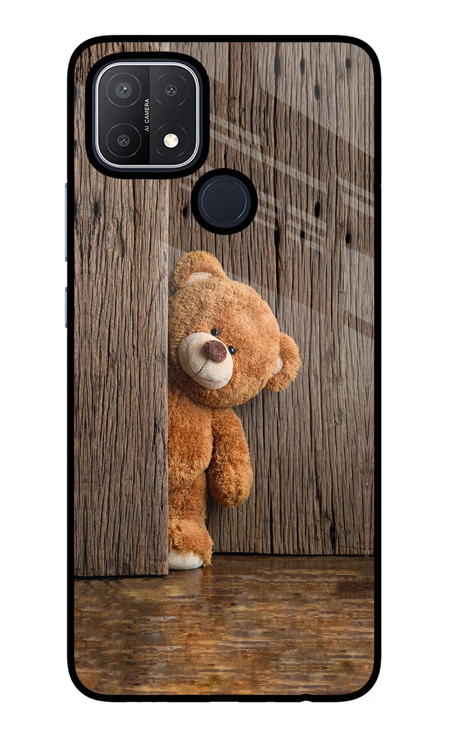 Teddy Wooden Oppo A15/A15s Glass Case Back Cover by Casekaro
