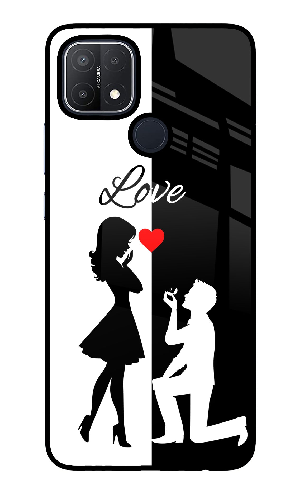 Love Propose Black And White Oppo A15/A15s Glass Case