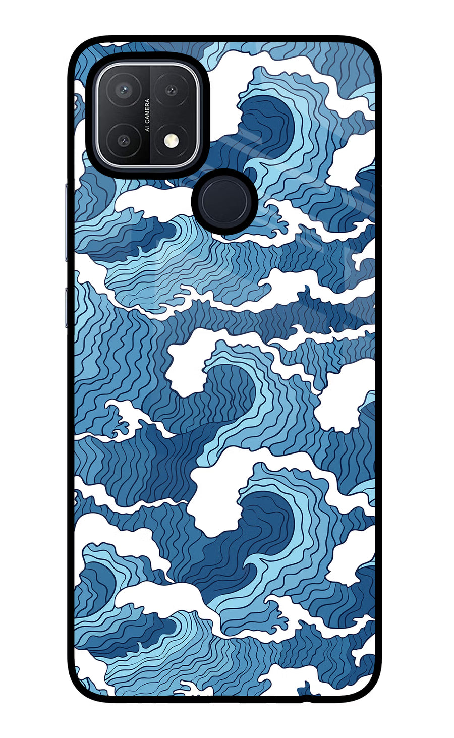 Blue Waves Oppo A15/A15s Back Cover, Glass case