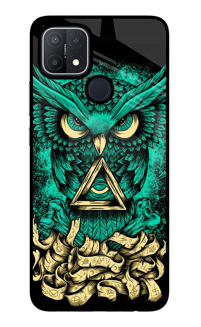 Green Owl Oppo A15/A15s Glass Case Back Cover by Casekaro