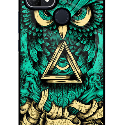 Green Owl Oppo A15/A15s Glass Case Back Cover by Casekaro