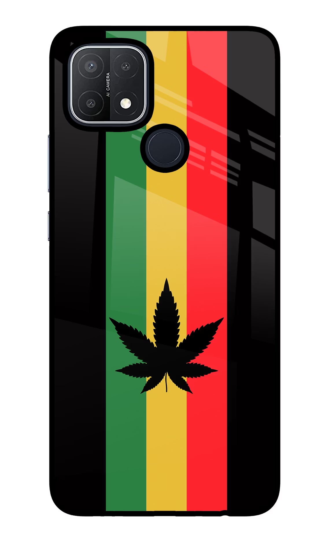 Weed Flag Oppo A15/A15s Glass Case Back Cover by Casekaro