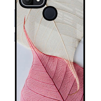 White Pink Leaf Oppo A15/A15s Glass Case Back Cover by Casekaro