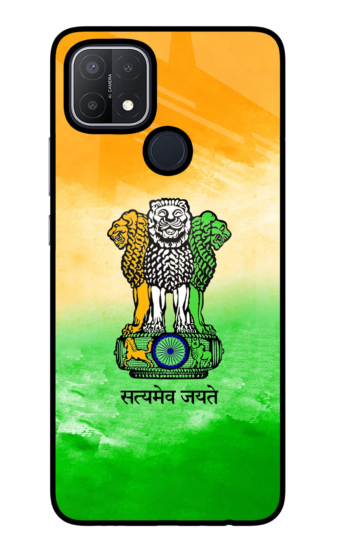 Satyamev Jayate Flag Oppo A15/A15s Glass Case Back Cover by Casekaro
