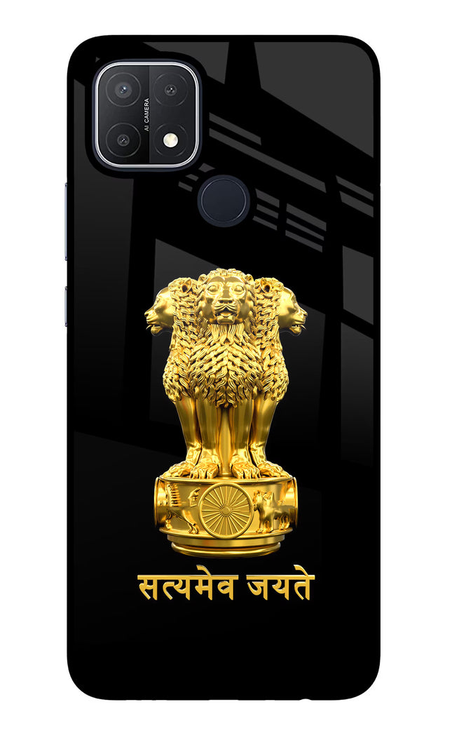 Satyamev Jayate Golden Oppo A15/A15s Glass Case Back Cover by Casekaro