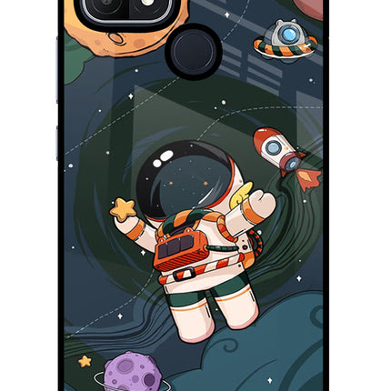 Cartoon Astronaut Oppo A15/A15s Glass Case Back Cover by Casekaro