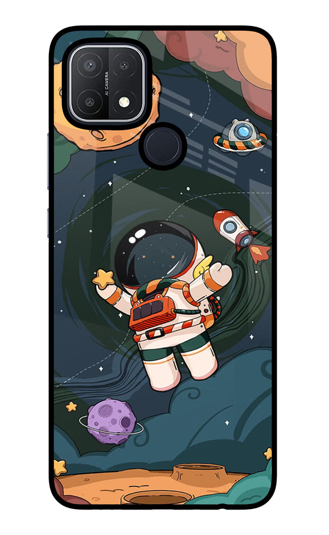 Cartoon Astronaut Oppo A15/A15s Glass Case Back Cover by Casekaro