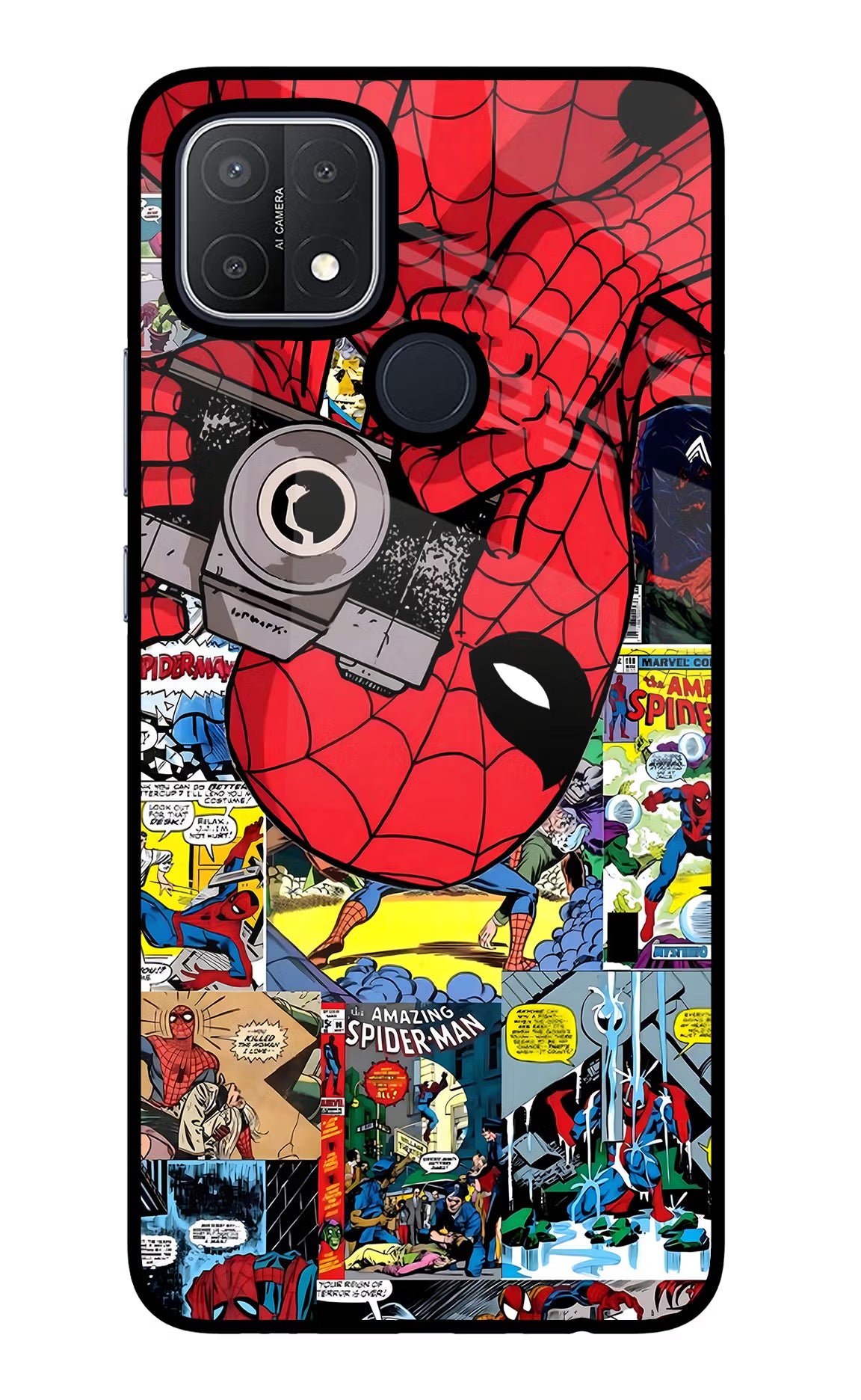 Spider Man Oppo A15/A15s Glass Case Back Cover by Casekaro
