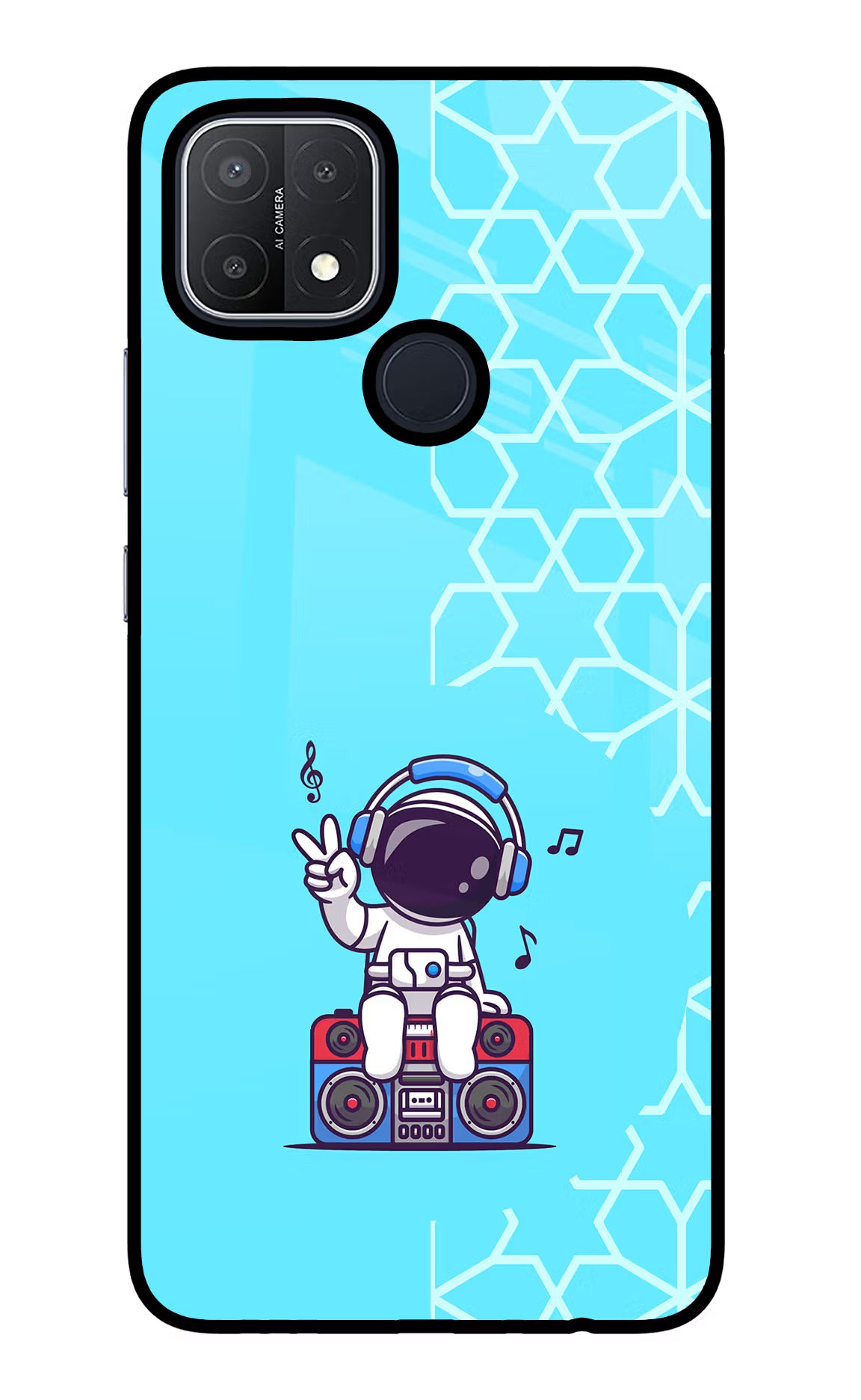 Cute Astronaut Chilling Oppo A15/A15s Glass Case Back Cover by Casekaro