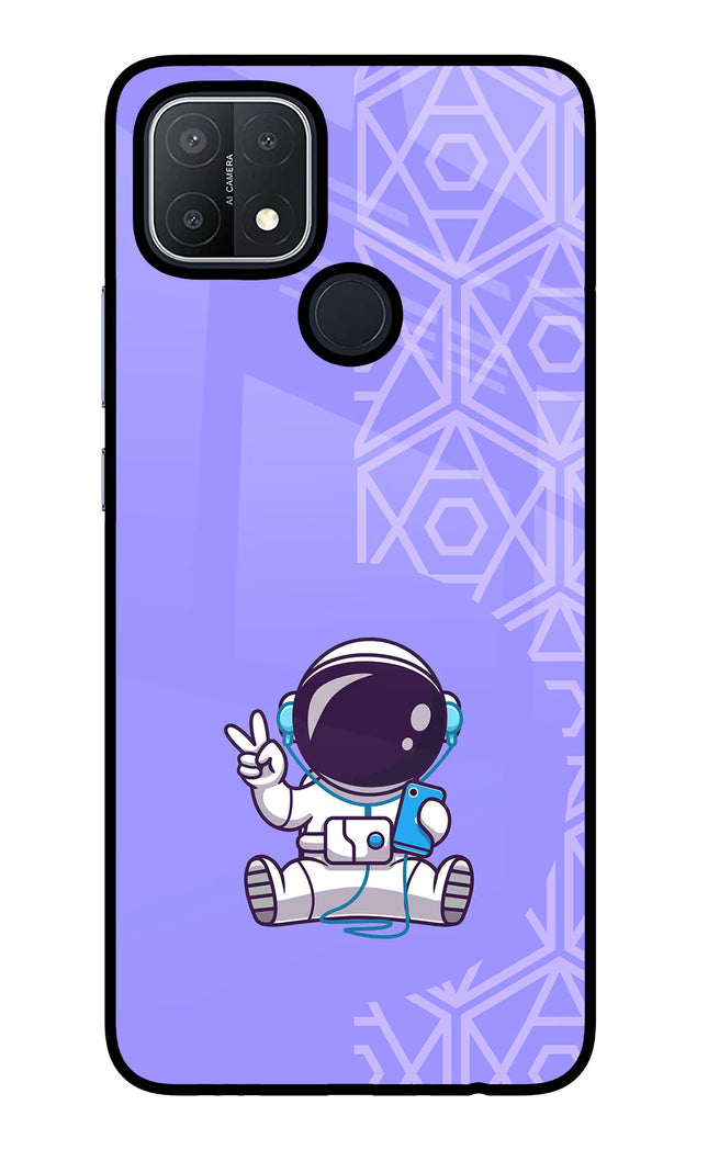 Cute Astronaut Chilling Oppo A15/A15s Glass Case Back Cover by Casekaro