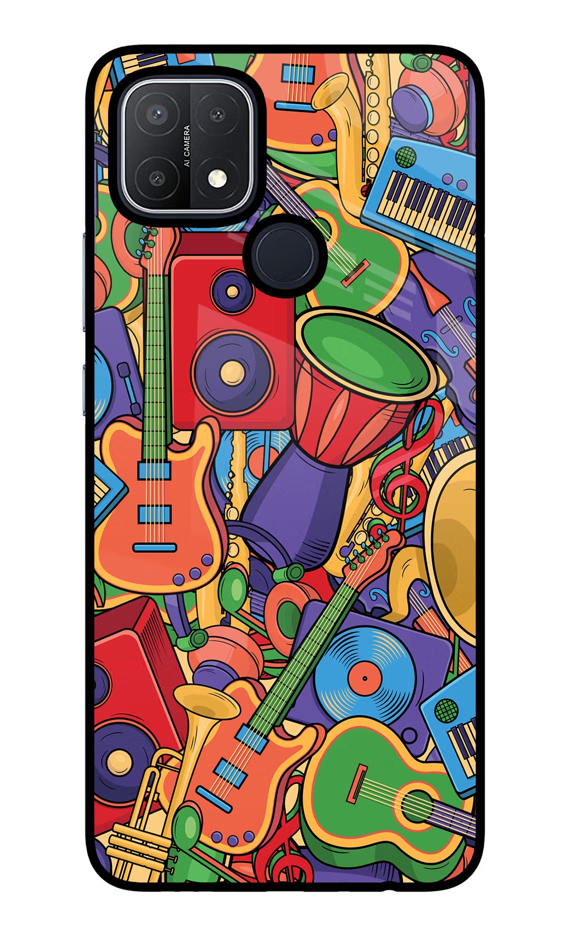 Music Instrument Doodle Oppo A15/A15s Glass Case Back Cover by Casekaro