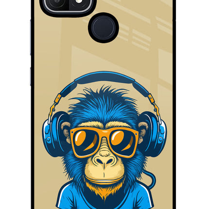 Monkey Headphone Oppo A15/A15s Glass Case Back Cover by Casekaro