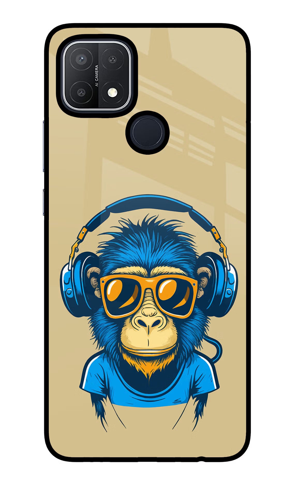Monkey Headphone Oppo A15/A15s Glass Case Back Cover by Casekaro