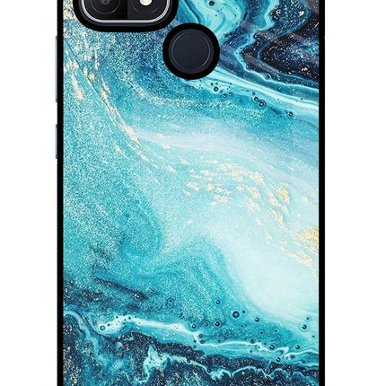 Blue Glitter Marble Oppo A15/A15s Glass Case