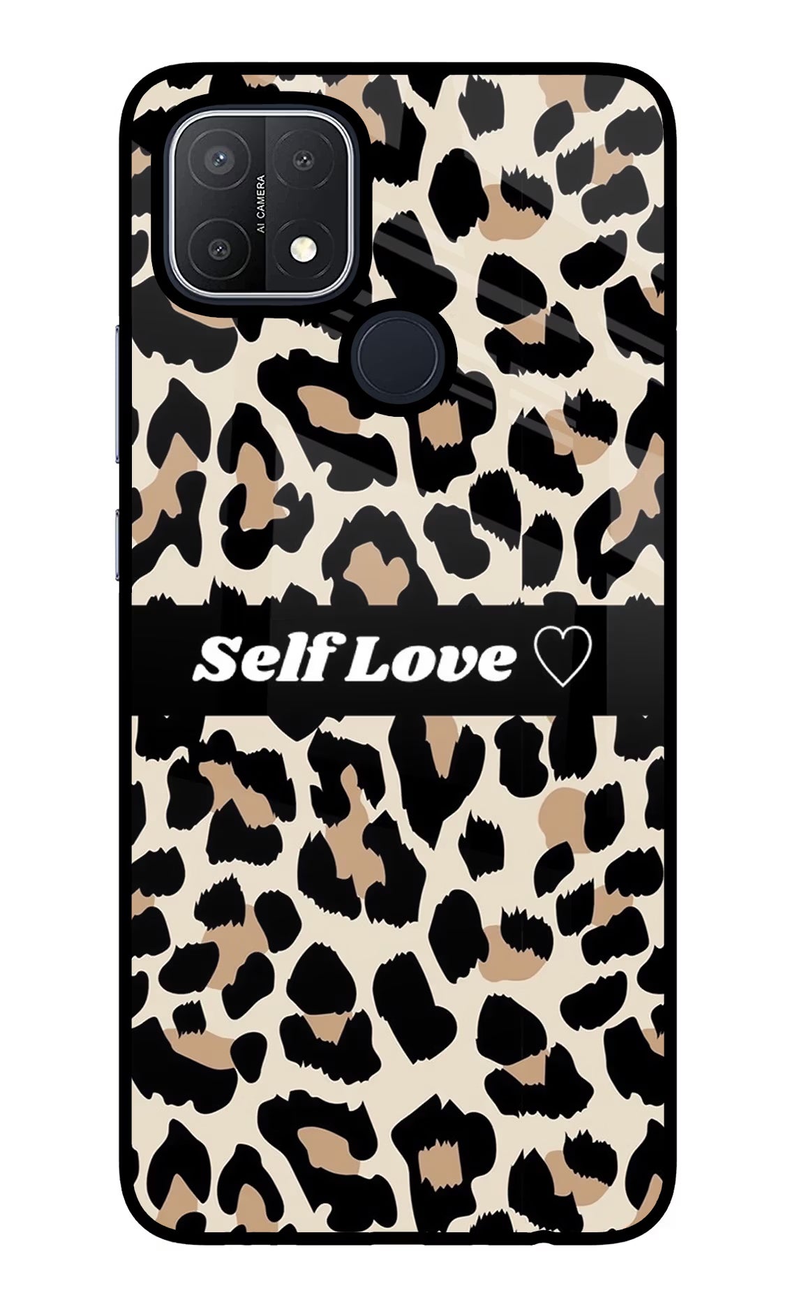 Leopard Print Self Love Oppo A15/A15s Glass Case Back Cover by Casekaro