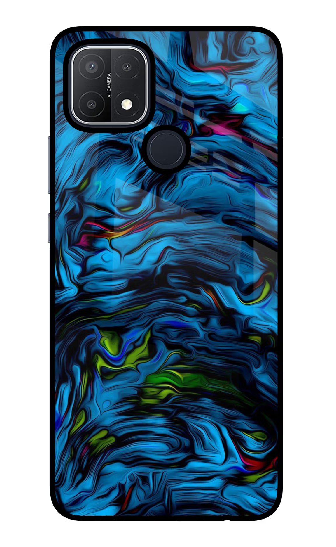 Dark Blue Abstract Oppo A15/A15s Glass Case Back Cover by Casekaro