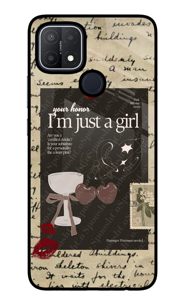 I am just a girl Oppo A15/A15s Glass Case Back Cover by Casekaro