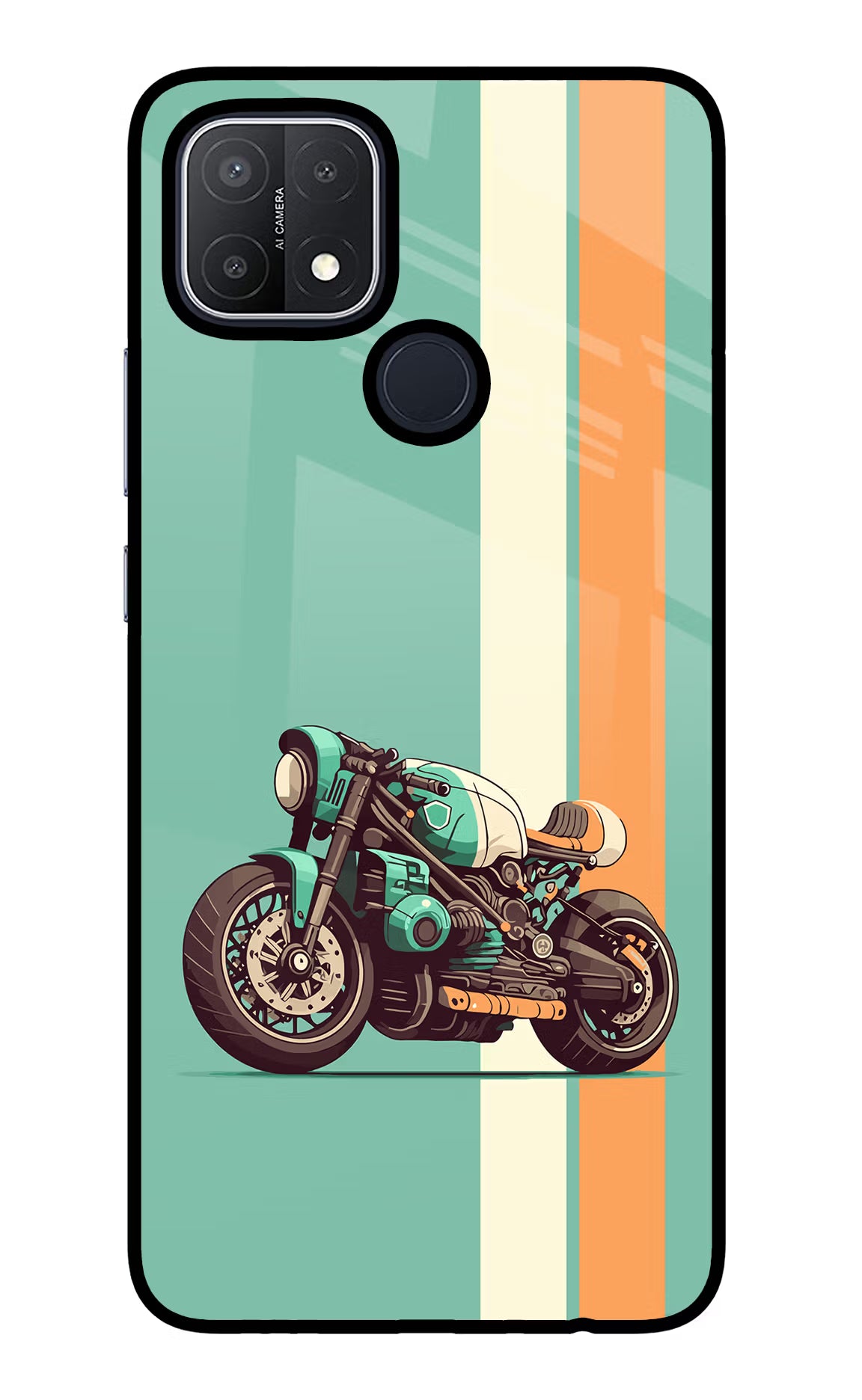 Striped Moto Drift Oppo A15/A15s Glass Case Back Cover by Casekaro