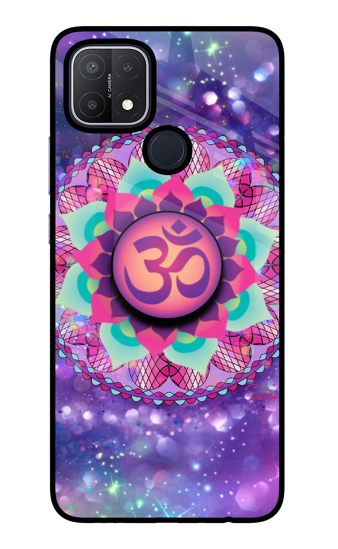 Om Purple Oppo A15/A15s Glass Case