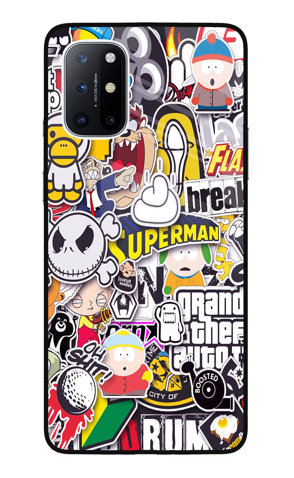 Sticker Bomb Oneplus 8T Glass Case Back Cover by Casekaro