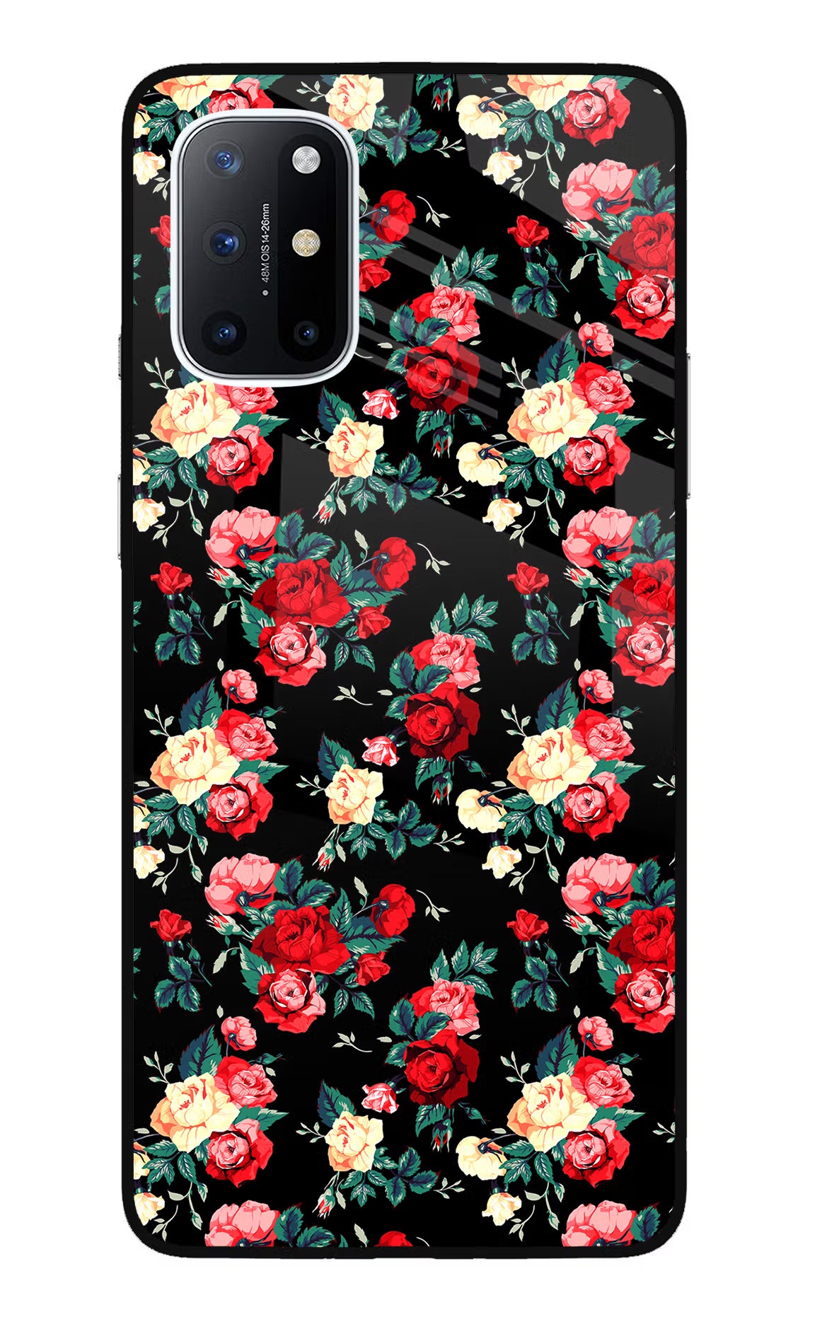 Rose Pattern Oneplus 8T Glass Case Back Cover by Casekaro