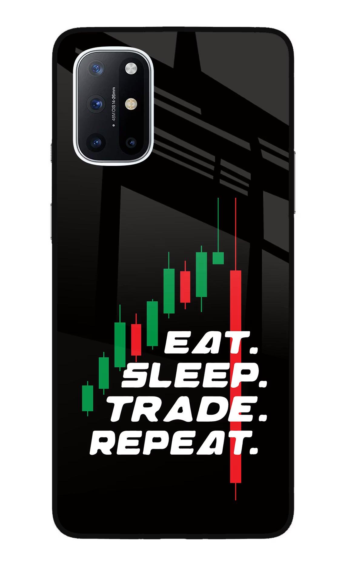 Eat Sleep Trade Repeat Oneplus 8T Glass Case Back Cover by Casekaro