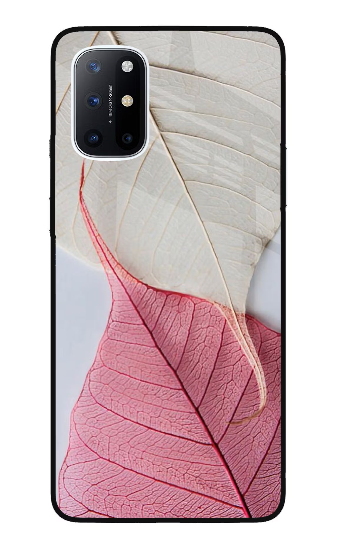 White Pink Leaf Oneplus 8T Glass Case Back Cover by Casekaro