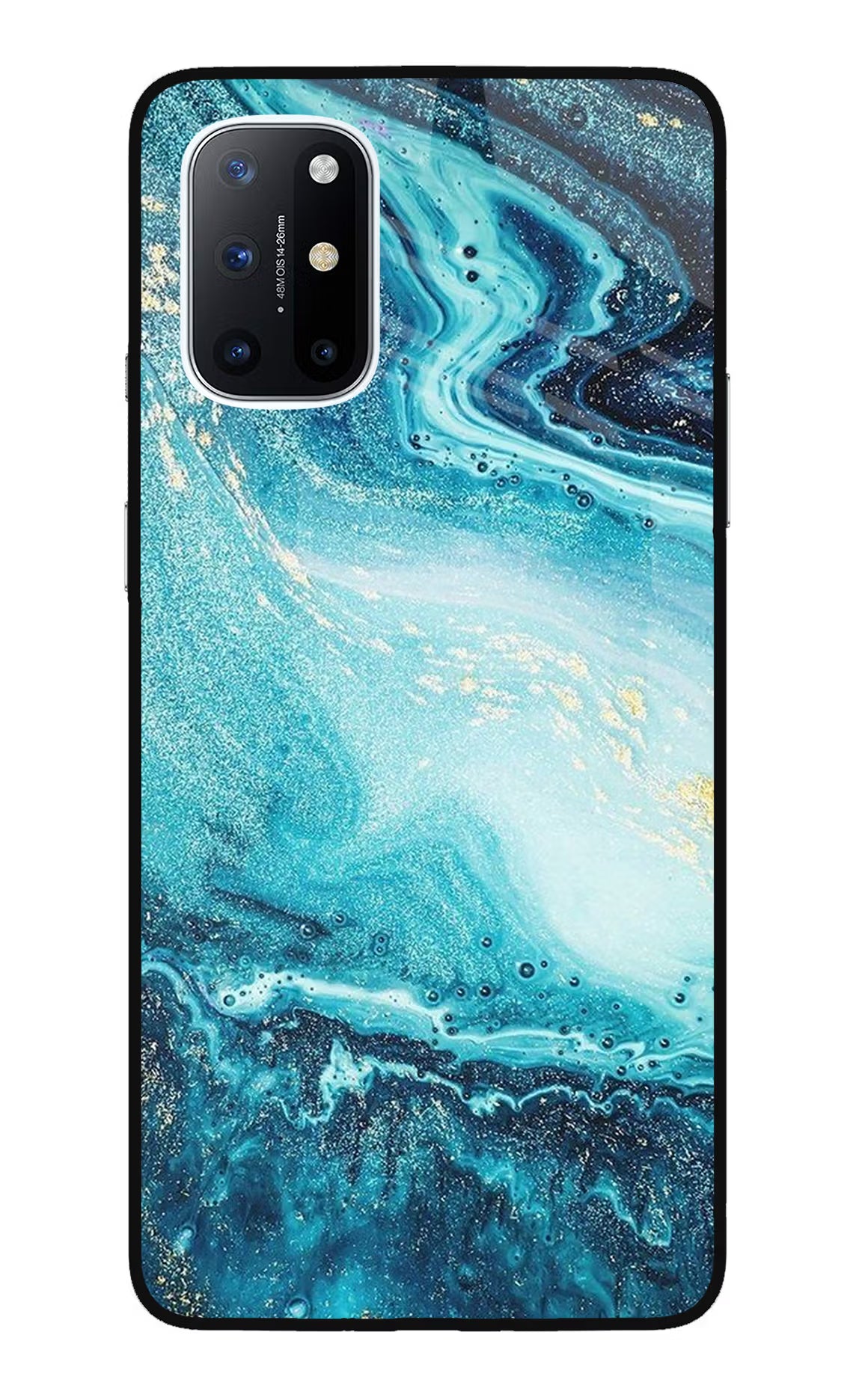 Blue Glitter Marble Oneplus 8T Glass Case Back Cover by Casekaro
