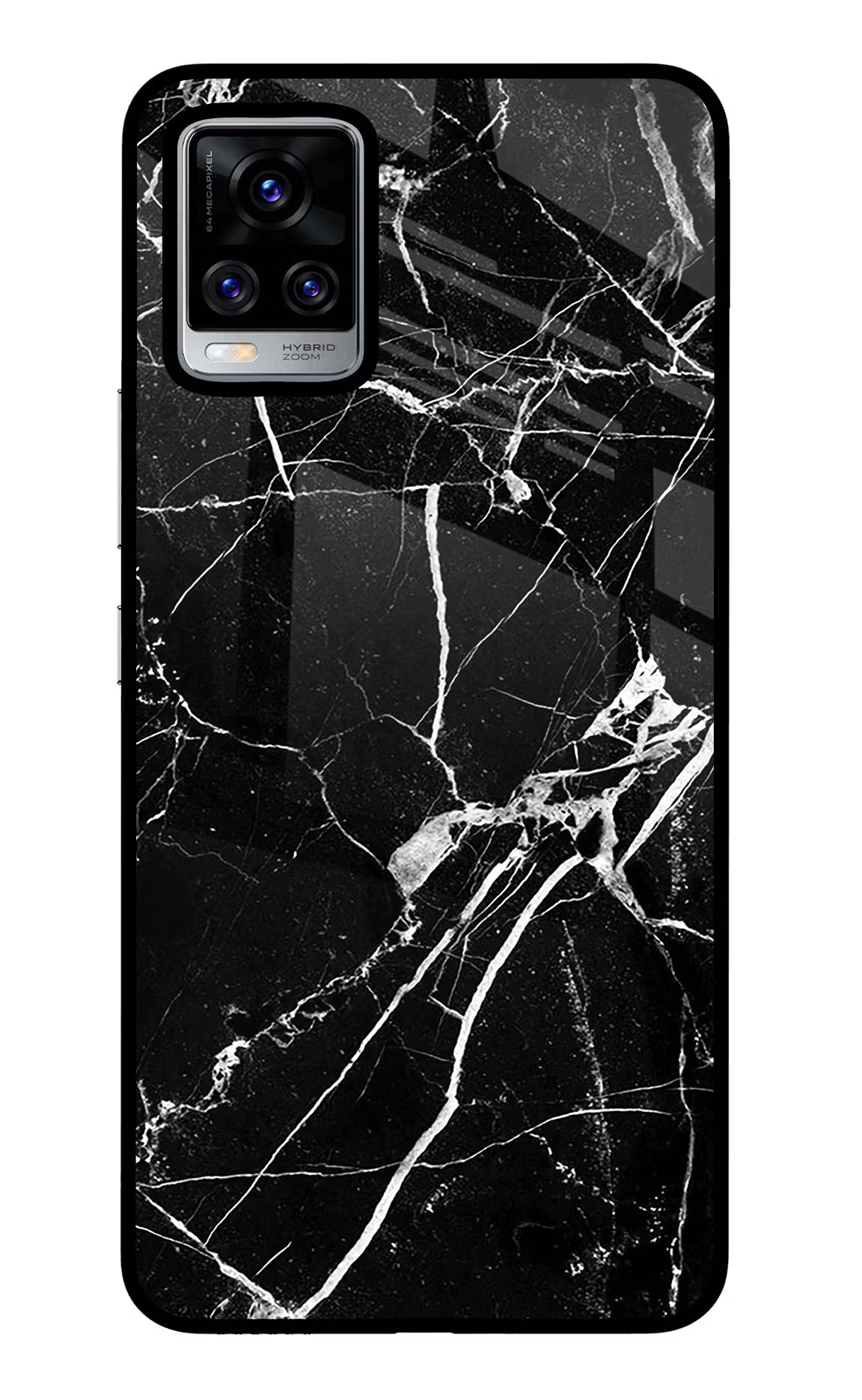 Black Marble Pattern Vivo V20 Pro Glass Case Back Cover by Casekaro