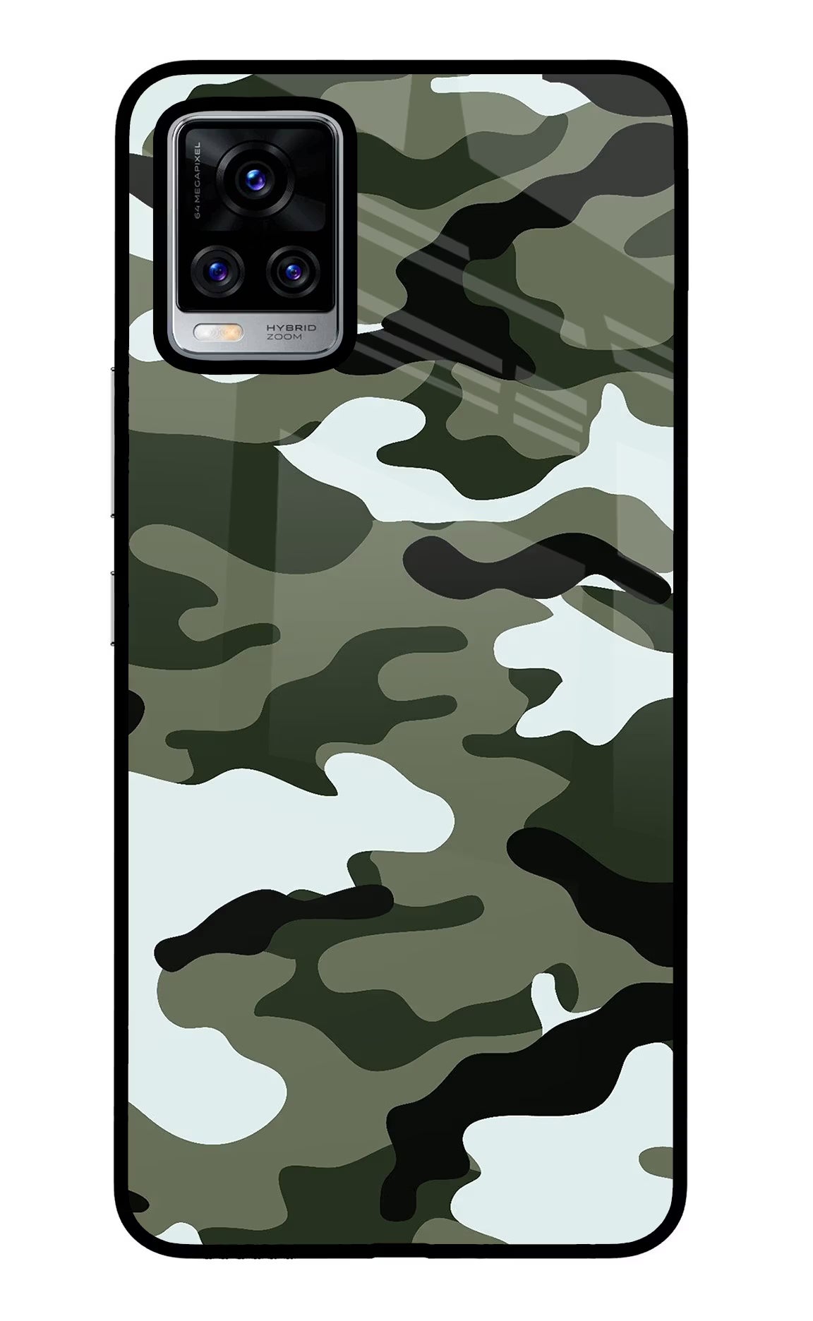 Camouflage Vivo V20 Pro Glass Case Back Cover by Casekaro