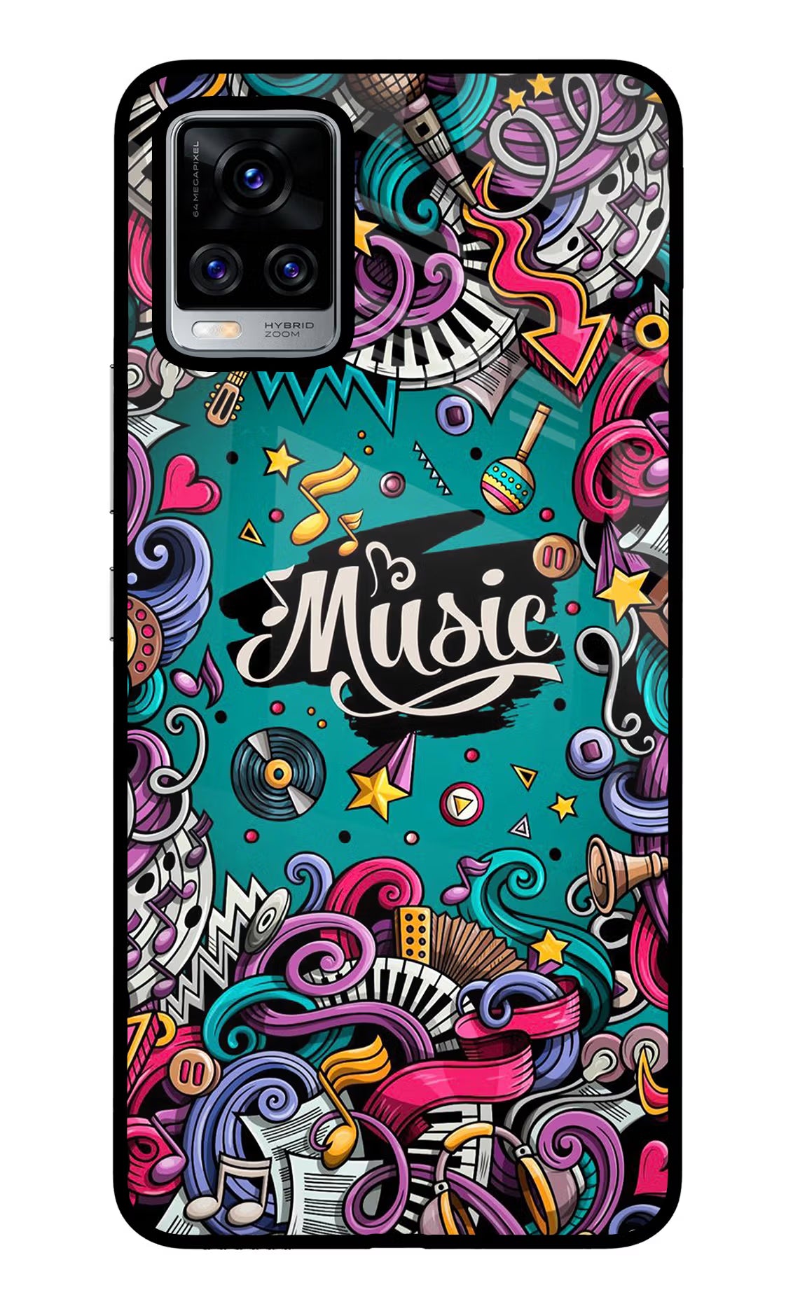Music Graffiti Vivo V20 Pro Glass Case Back Cover by Casekaro