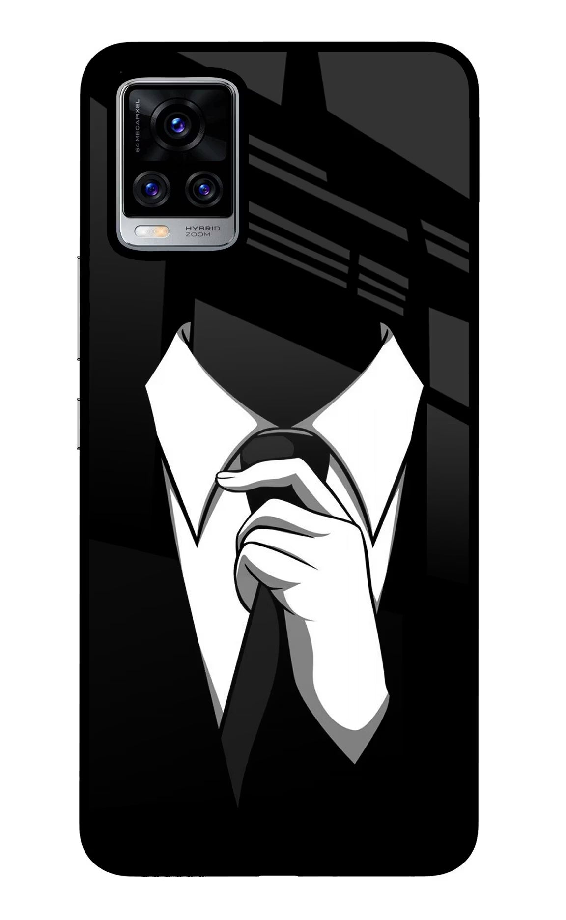 Black Tie Vivo V20 Pro Glass Case Back Cover by Casekaro