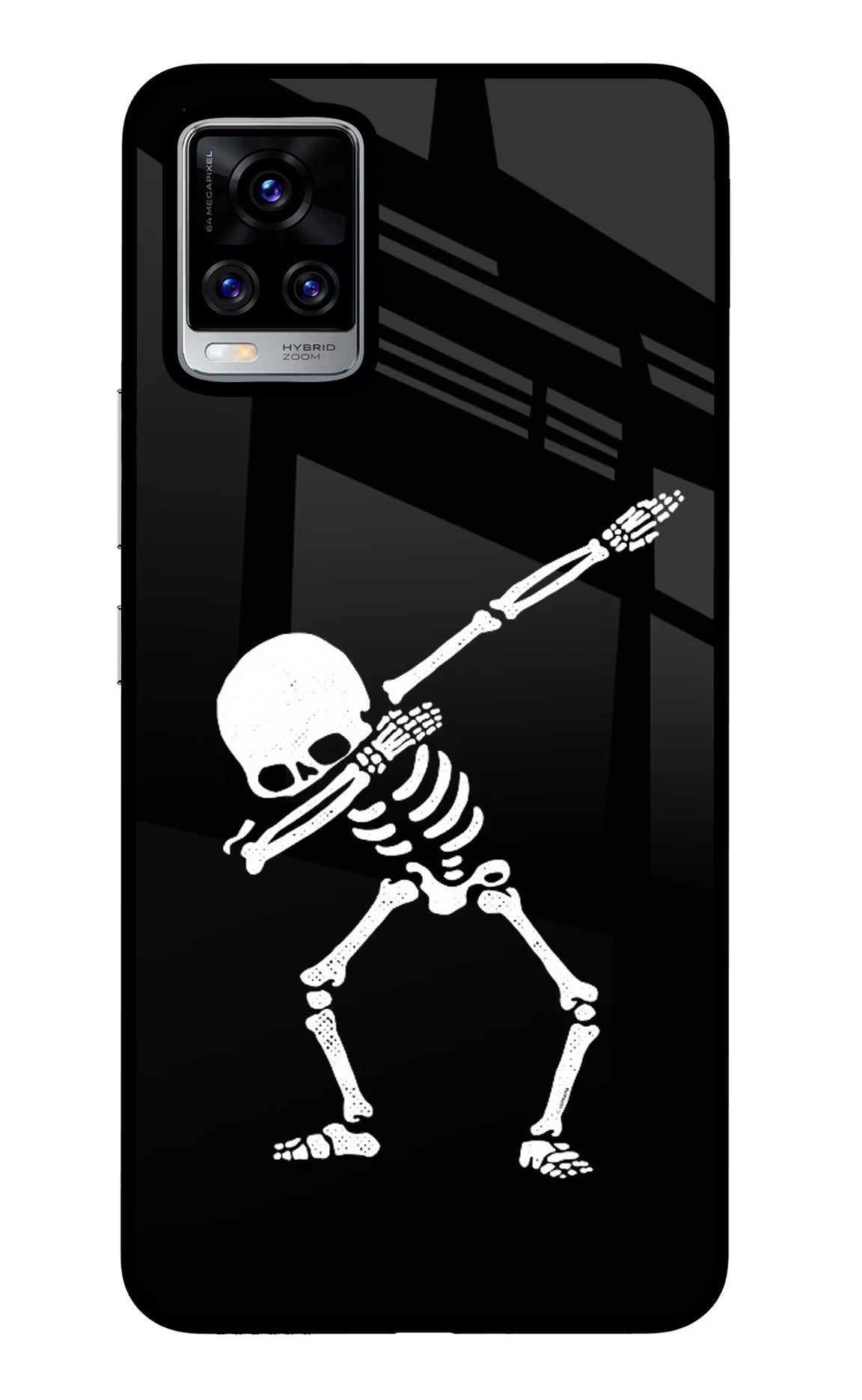 Dabbing Skeleton Art Vivo V20 Pro Glass Case Back Cover by Casekaro