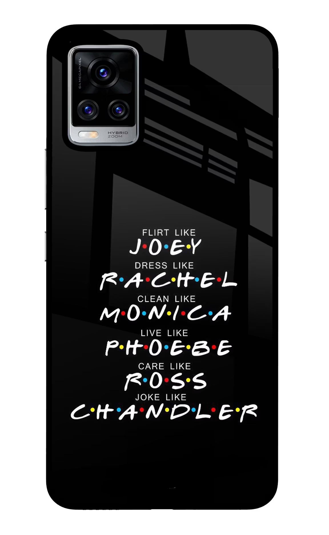 FRIENDS Character Vivo V20 Pro Glass Case Back Cover by Casekaro