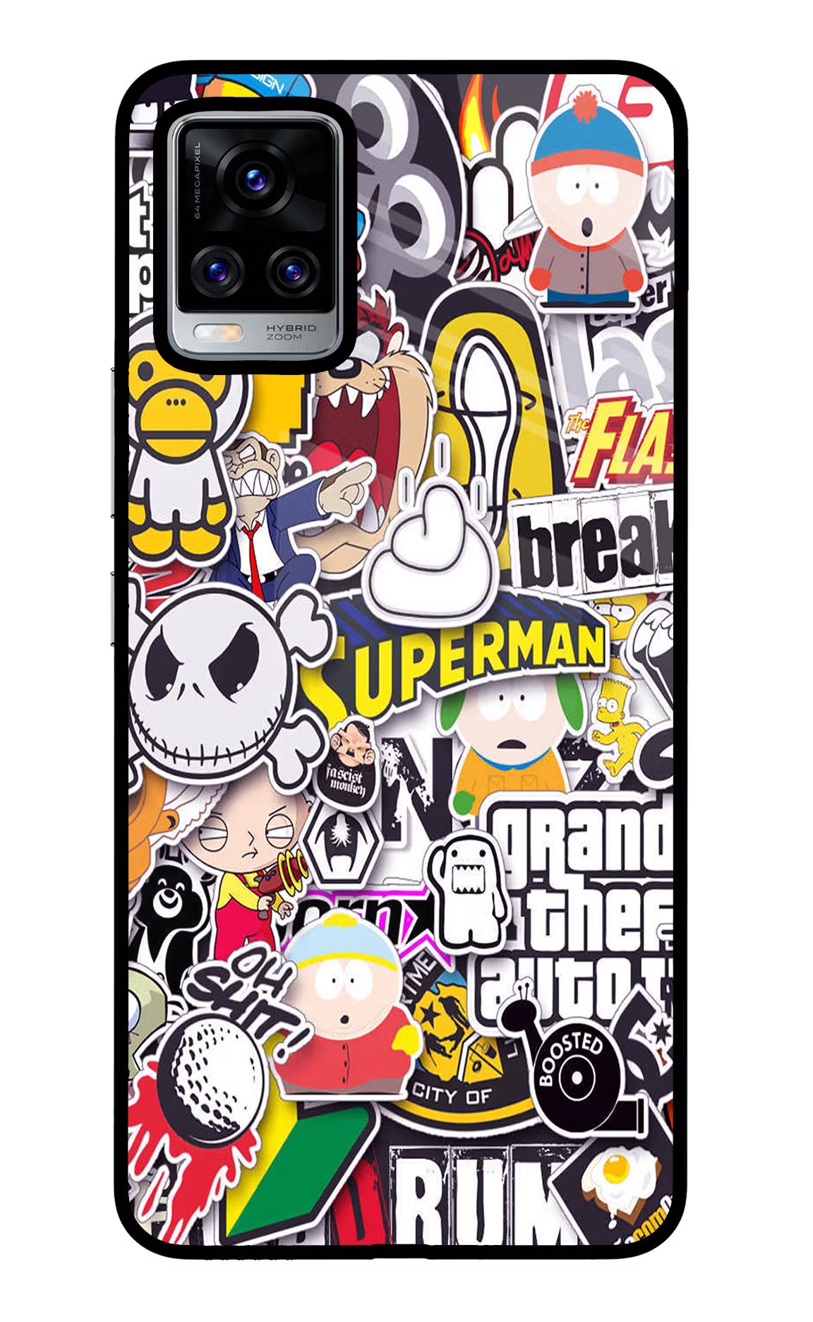 Sticker Bomb Vivo V20 Pro Glass Case Back Cover by Casekaro