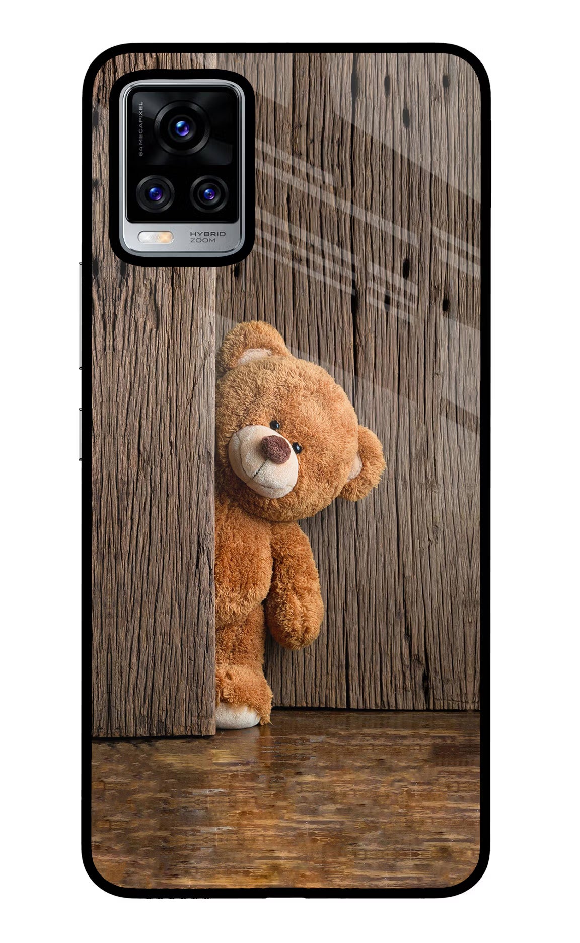 Teddy Wooden Vivo V20 Pro Glass Case Back Cover by Casekaro