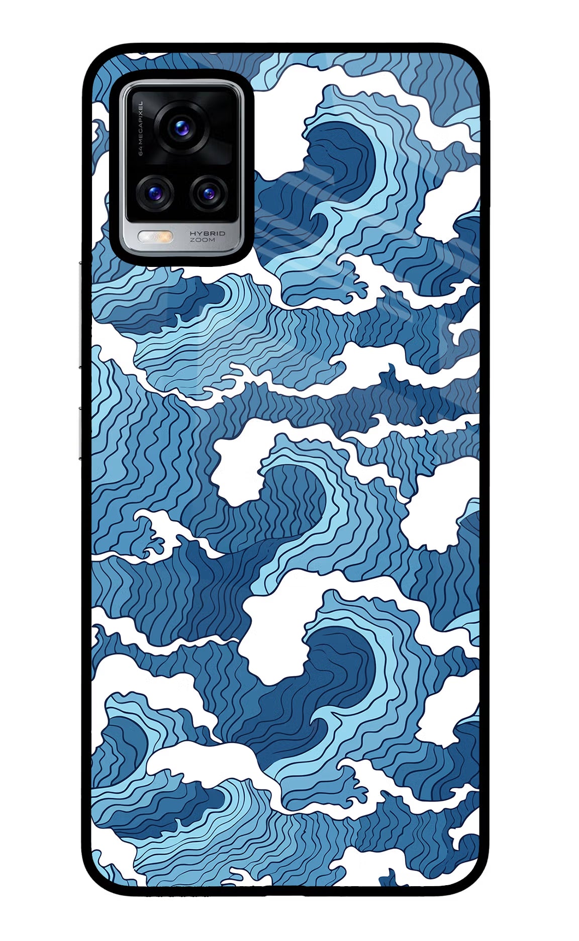 Blue Waves Vivo V20 Pro Glass Case Back Cover by Casekaro