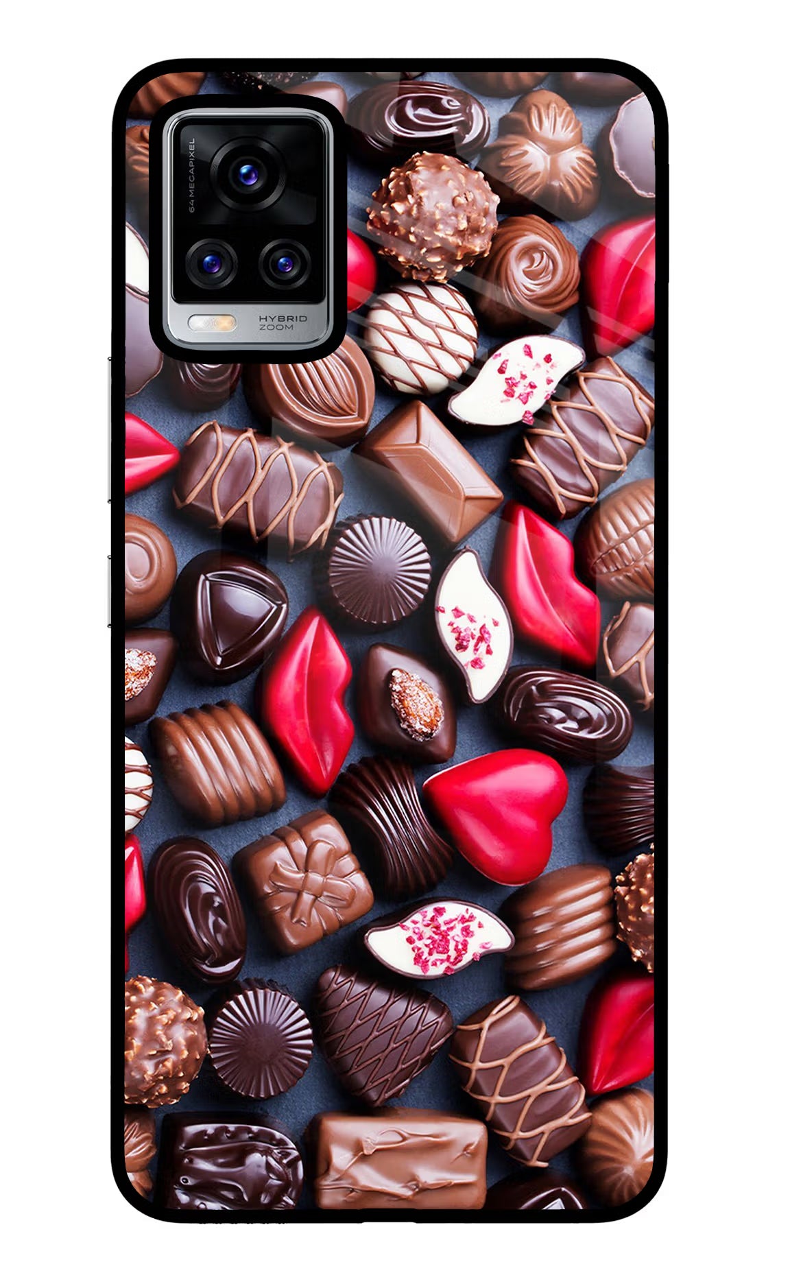 Chocolates Vivo V20 Pro Glass Case Back Cover by Casekaro