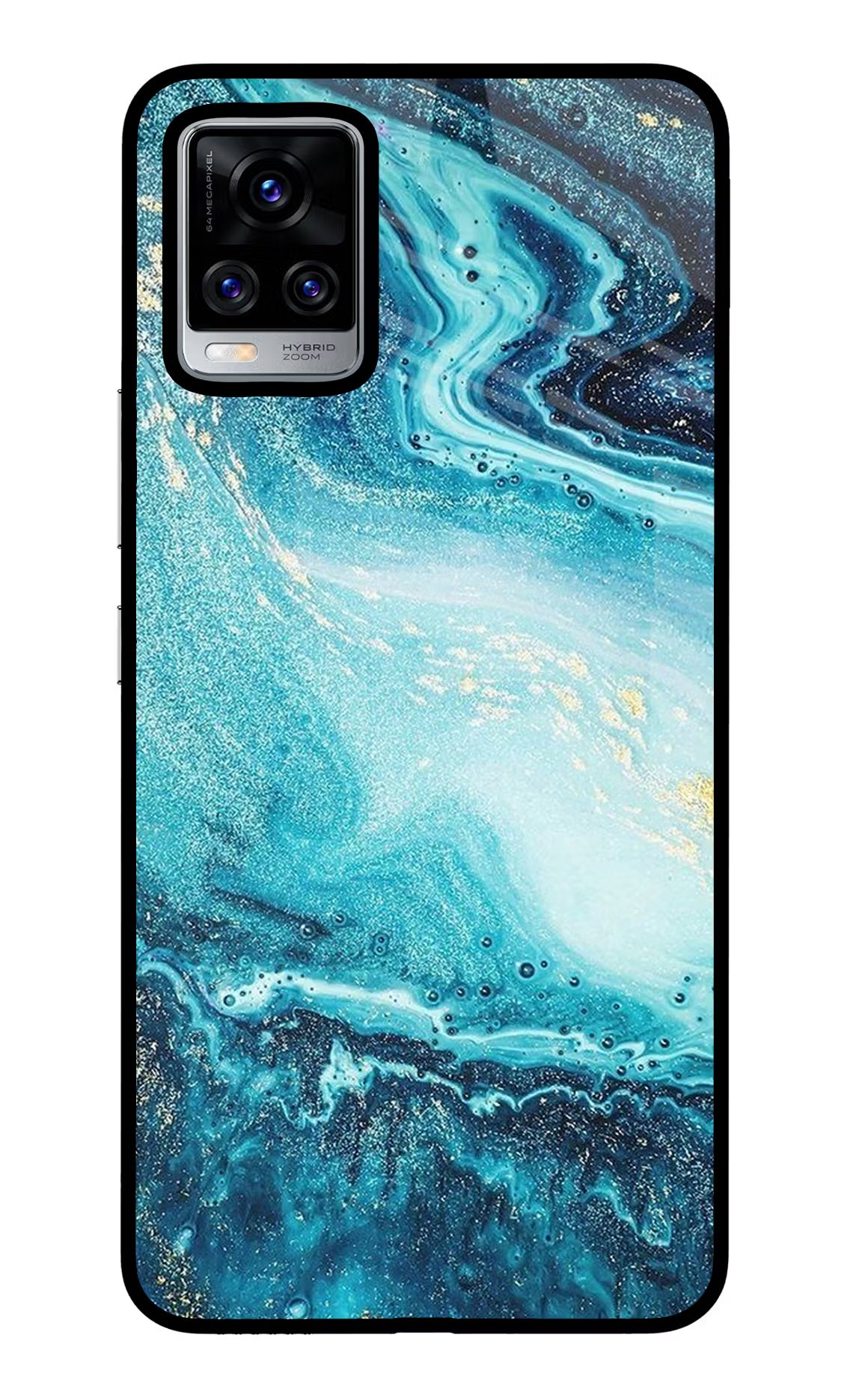 Blue Glitter Marble Vivo V20 Pro Glass Case Back Cover by Casekaro