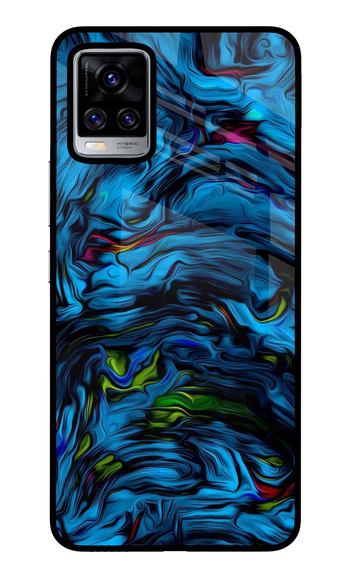 Dark Blue Abstract Vivo V20 Pro Glass Case Back Cover by Casekaro