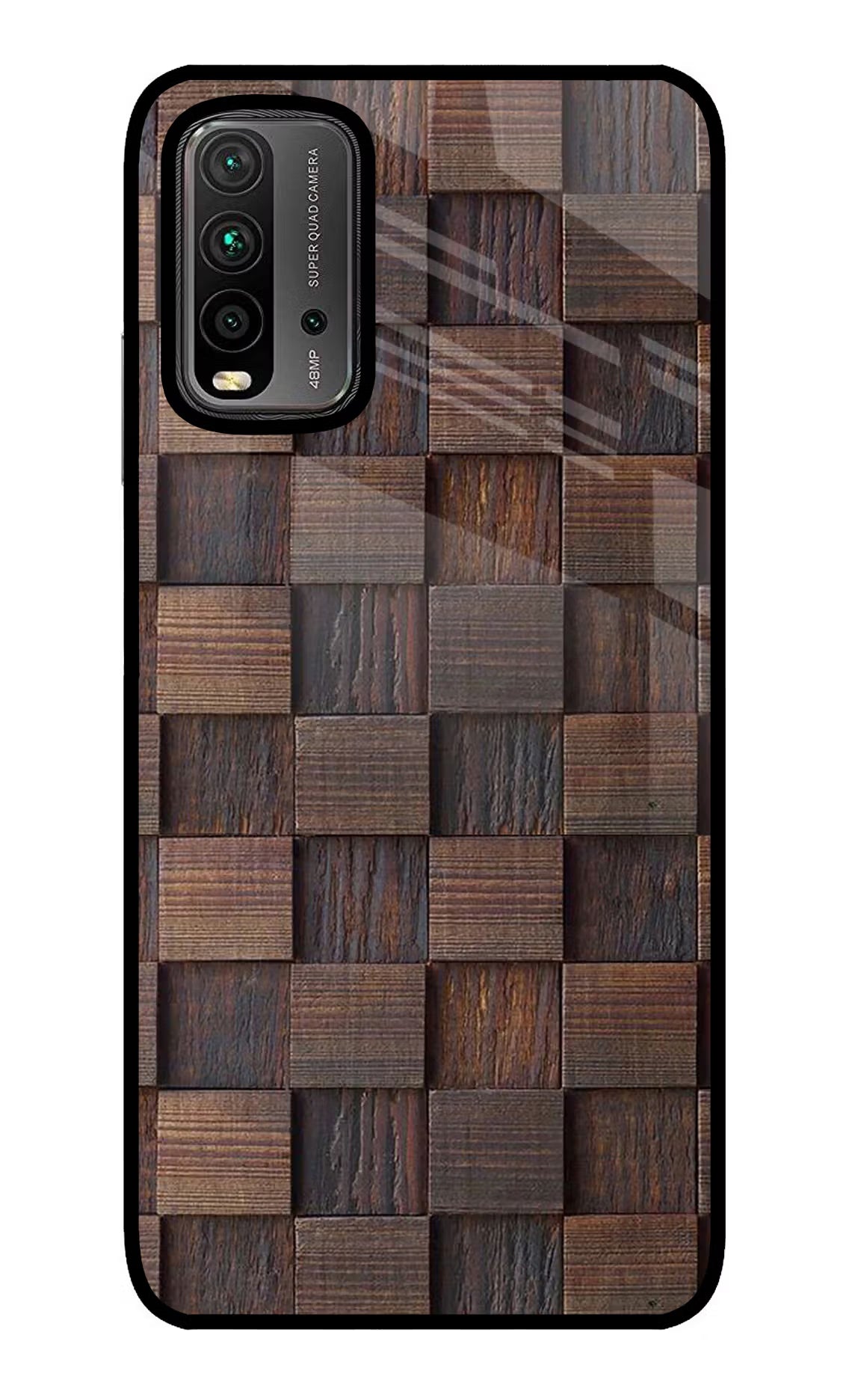 Wooden Cube Design Redmi 9 Power Glass Case Back Cover by Casekaro