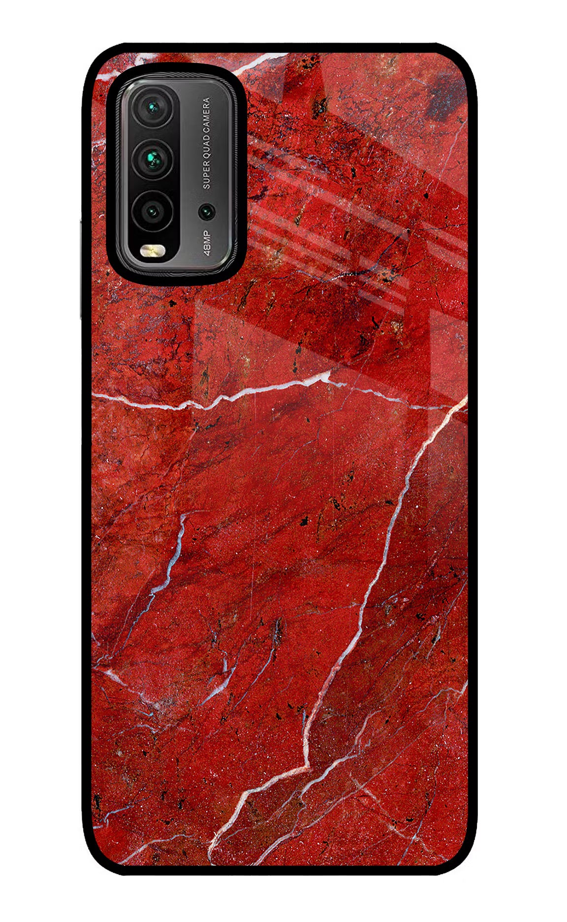 Red Marble Design Redmi 9 Power Glass Case Back Cover by Casekaro