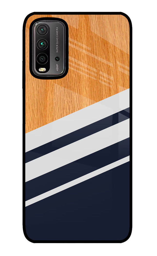 Blue and white wooden Redmi 9 Power Glass Case