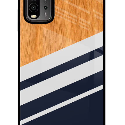 Blue and white wooden Redmi 9 Power Glass Case Back Cover by Casekaro