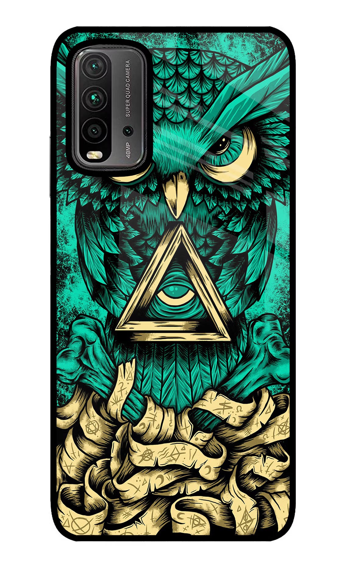 Green Owl Redmi 9 Power Glass Case Back Cover by Casekaro