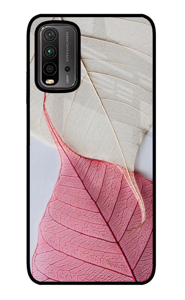 White Pink Leaf Redmi 9 Power Glass Case