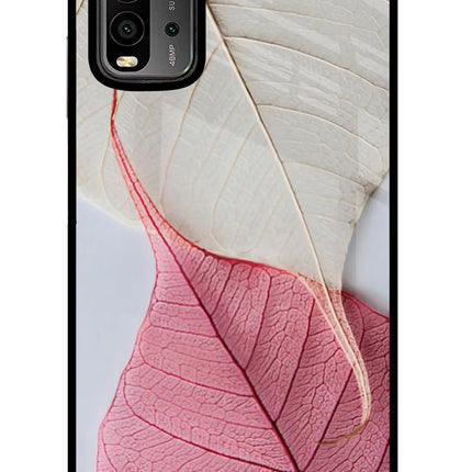 White Pink Leaf Redmi 9 Power Glass Case Back Cover by Casekaro
