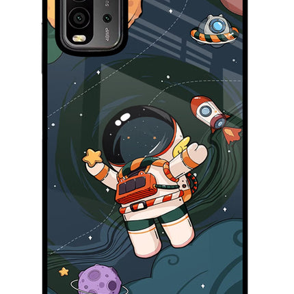 Cartoon Astronaut Redmi 9 Power Glass Case Back Cover by Casekaro